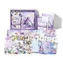 MGNLR Vintage Aesthetic Scrapbook Kit(346Pcs) Scrapbooking Supplies Kit with Bullet Junk Journal,Stationery,A6 Grid Notebook Journaling Gift for Girl (Twilight Iris)