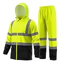MGP SUPPLY Class 3 Hi-Vis Rain Suit- Waterproof Rain Jacket &amp; Pants|Heavy Duty Rain Gear|Lightweight, Reflective Material