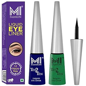 mi fashion long lasting liquid eyeliners smudge proof water resistant made in india vegan combo of 2 - green and navy blue 4 ml each