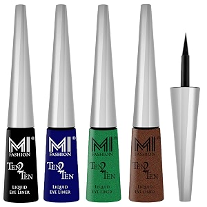 mi fashion quick dry liquid combo of 4 pcs water resistent cruelty free high shine long stay - black navy blue shimmer green shimmer brown