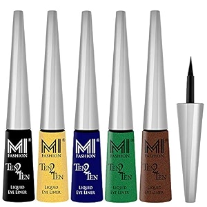 mi fashion quick dry liquid combo of 5 pcs water resistent cruelty free high shine long stay - black shimmer golden navy blue shimmer green shimmer brown
