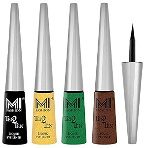 mi fashion quick dry liquid combo of 4 pcs water resistent cruelty free high shine long stay - black shimmer golden shimmer green shimmer brown