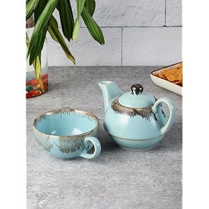miah decor ceramic tea set with 1 cup and kettle  handmade stoneware