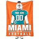 Miami Throw Blanket Personalized Name and Number Gifts for Men Women Kids Flannel Tapestry