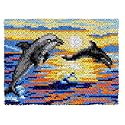 MIAOLLUN Sunset Dolphins Latch Hook Rug Kit for Adults Beginners, 2 Dolphins Pattern Rug Making Craft Embroidery Tapestry Set Home Decoration 20.5X15inch