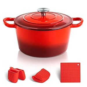 michelangelo dutch oven 24cm4l enameled dutch oven cast iron dutch oven cookware enameled cookware cooking pot with silicone handles amp mat red
