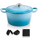 MICHELANGELO Dutch Oven 24cm/4L, Enamel Cast Iron Dutch Oven Pot With Lid, Enameled Dutch Oven With Silicone Handles &amp; Mat, Blue