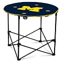 Michigan Wolverines Collapsible Round Table with 4 Cup Holders and Carry Bag, Blue, Maize
