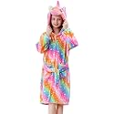 MICHLEY Unisex Boys Girls Hooded Bathrobe Soft Fuzzy Toddler Cartoon Robe Animal Plush Sleepwear for Kids 3-13 Years