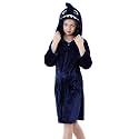 MICHLEY Unisex Boys Girls Hooded Bathrobe Soft Fuzzy Toddler Cartoon Robe Animal Plush Sleepwear for Kids 3-13 Years