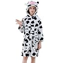 MICHLEY Unisex Boys Girls Hooded Bathrobe Soft Fuzzy Toddler Cartoon Robe Animal Plush Sleepwear for Kids 3-13 Years