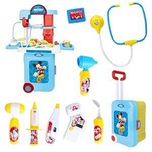 mickey disney doctor set for kids - 9 pcs medical kit trolley toy with lights learning ampeducational pretend play for boys amp girls age 3 portable role play doctor kitbirthday gift