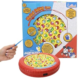 mickey mouse musical fishing game for kids - electronic rotating board with 45 fishes amp 4 poles battery operated interactive ocean theme toy educational gift for boys amp girls 3 years old