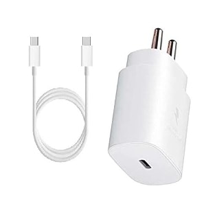 original 25w travel adapter with c to c cable compatible with samsung galaxy m31 primes20 fe 5g  s20 fe  m51 z fold2 5g super fast charging white