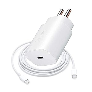 original 25w charger super fast compatible with samsung galaxy f23 m33 m23  a23  s22 5g type c to c cable adapter amp cable inculded- white