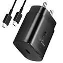 Original 25W C-Type Super Fast Charger Compatible with Samsung S21S21+S21 UltraS20S20+S20 UltraNote 20Note 20 UltraNote 10Note10+ M51M42F23 5GM53 5GM52 5GM33 Adapter+Cable - Black