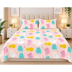 microfibre printed bed kids room bedsheet with pillow covers peach 1 double