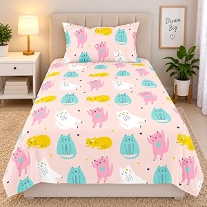 microfibre printed bed kids room bedsheet with pillow covers peach 1 single
