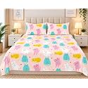 Microfibre Printed Bed Kids Room Bedsheet with Pillow Covers (Peach 1, Double)