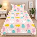 Microfibre Printed Bed Kids Room Bedsheet with Pillow Covers (Peach 1, Single)