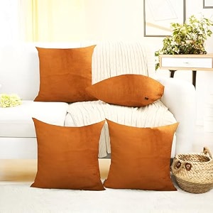 ivaza microfibre soft amp fulffy filled decorative pillowthrow pillow insertssqaure pillows velvet cushion inserts square pillowcushion for sofa car and decorationset of 4 2434 x 2434 burnt orange