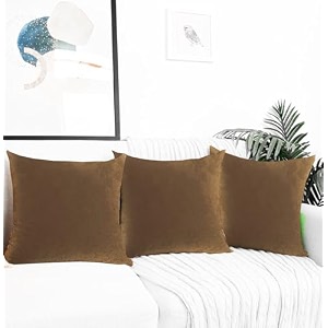 ivaza microfibre soft amp fulffy filled decorative pillowthrow pillow insertssqaure pillows velvet cushion inserts square pillowcushion for sofa car and decorationset of 3 2434 x 2434 dark brown