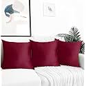 IVAZA Microfibre Soft &amp; Fulffy Filled Decorative Pillow/Throw Pillow Inserts,Sqaure Pillows Velvet Cushion Inserts Square Pillow,Cushion for Sofa, Car and DecorationSet of 3 (16" x 16") Wine
