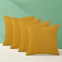 IVAZA Microfibre Soft &amp; Fulffy Filled Decorative Pillow/Throw Pillow Inserts,Velvet Cushion Inserts Square Pillow,Cushion for Sofa, Car and DecorationSet of 4 (12" x 12") Mustard Yellow
