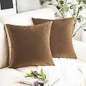 IVAZA Microfibre Soft &amp; Fulffy Filled Decorative Pillow/Throw Pillow Inserts,Sqaure Pillows Velvet Cushion Inserts Square Pillow,Cushion for Sofa, Car and DecorationSet of 2 (12" x 12") Dark Brown