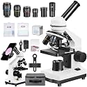 Fitense Microscope for Adults Kids,40X-2000X Monocular Microscope Kit for Home School Lab, 2 LED Lights & 5 Colors Kids Microscope with Phone Holder,10 Specimen Slides,20 Slides,100 Coverslips, Bag