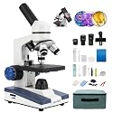 Microscope for Adults Kids Students, Compound Monocular Microscope 40X-2000X, Dual LED Illumination, Slides Set with Specimens, Phone Holder Adapter, School & Home Education