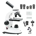 Microscope for Kids Starter Adults 64X-1280X Metal Monocular Microscope for Students School Home Education LED Lights Phone Holder Microscope Kit