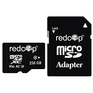 redcop microsdxc memory card 256gb with full size adapter  upto 150mbs class 10 uhs-1 v30 a2 5 year warranty high-speed storage sd card for smartphones cameras laptops gaming devices amp drones