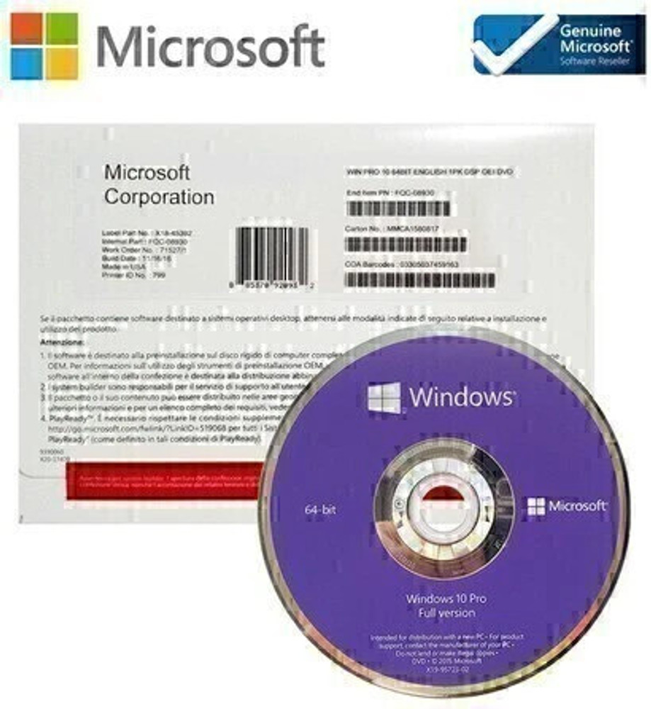 MICROSOFT Windows 10 Pro OEM DVD Pack Retail license 64 Bit - Price History