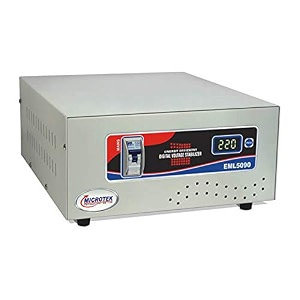 microtek eml5090 automatic voltage stabilizer 90v-300v metallic grey  digital display wall mounted