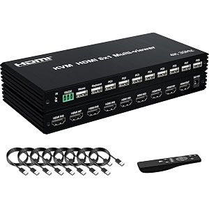 microware 4k hdmi kvm switcher 8 in 1 out 4k multi-viewer with ir remote and button switch hdmi splitter with 16 modes displays 1 full screen15 kinds split screen modes 2 usb port