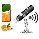 Microware WiFi Digital USB Handheld Microscope with Rechargeable 2MP Camera, 50x to 1000x Magnification with Metal Stand for iPhone/iPad/Samsung/Windows/Mac and Smartphones (Black)