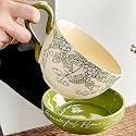 Microwavable Soup Bowl with Handle, Hand Painted Green Lily of the Valley Decorative Soup Bowls with Handles, Ceramic Soup Bowl with Lid for Holding Fruits Cereal, Chili, Ice Cream, Stew and Salsa.