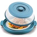 Microwave Splatter Cover for Food,Cover with Anti-scald Base Plate,Large Plastic &amp; Silicone Vented Avoid Scalding Collapsible Guard Lid,Kitchen for Meal Prep-10.7 Inch (Blue)