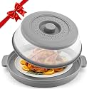 Microwave Splatter Cover for Food with Anti-Scald Base Plate and Handles, Large BPA-Free Silicone Vented Collapsible Guard Lid, Kitchen Essential Gadget for Meal Prep, 10.7 Inch(gray)