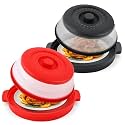 Microwave Splatter Cover for Food with Anti-scald Base Plate,Large Plastic &amp; Silicone Vented Avoid Scalding Collapsible Guard Lid, Plate Holder &amp; Kitchen Colander for Meal Prep-10.7 Inch (2 Pcs BRed)