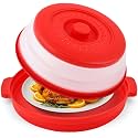 Microwave Splatter Cover for Food with Anti-scald Base Plate,Large Plastic &amp; Silicone Vented Avoid Scalding Collapsible Guard Lid,Kitchen Essential Gadgets for Meal Prep-10.7 Inch (Red)