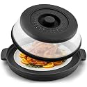 Microwave Splatter Cover for Food with Anti-scald Base Plate,Large Plastic &amp; Silicone Vented Avoid Scalding Collapsible Guard Lid,Kitchen Essential Gadgets for Meal Prep-10.7 Inch (Black)