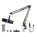 Micufuns Vocal Dynamic Microphone, XLR/USB Podcast Recording PC Microphone,Studio Metal Mic with Mute, Headphone Jack, Monitoring Volume Control,with RGB microphone boom arm (M338-A)