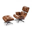 Mid Century Chaise Lounge Chair with Ottoman,Luxury Oil-Waxed Leather Reading Chair,Modern Chair Classic Design,Heavy Duty Base Support for Living Room Office Walnut Ultra Premium Light Brown