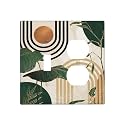 Mid Century Green Boho Sun Leaf 2 Gang 1 Toggle/Duplex Combo Outlet Light Switch Cover Wall Plate Combination Receptacle Faceplate Decorative Switchplate