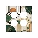 Mid Century Green Boho Sun Leaf 2 Gang 2 Duplex Combination Light Switch Cover Decorative Combo Dual Device Receptacle Switch Face Wall Plate