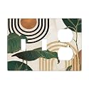 Mid Century Green Boho Sun Leaf 3 Gang Combination 2 Toggle 1 Duplex Receptacle Outlet Covers Light Switch Cover Combo Wallplate Decorative Faceplate