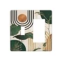 Mid Century Green Boho Sun Leaf 2 Gang Single Toggle/Rocker Combination Light Switch Cover Decorative Combo Switch Wall Plate Cover Electrical Faceplate Room Decor