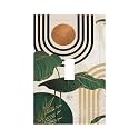 Mid Century Green Boho Sun Leaf Decorative 1 Gang Light Switch Cover Single Toggle Switch Wall Plate Cover Electrical Switchplate Faceplat Room Decor
